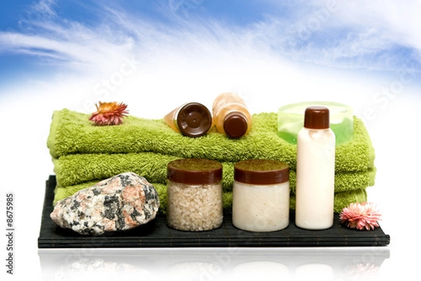 Obraz spa hygiene tools on sky clouds