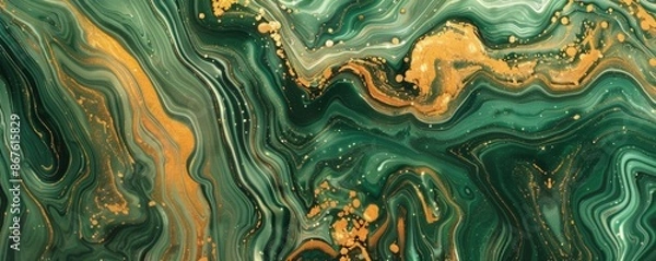 Obraz Abstract green and gold marble pattern, fluid art