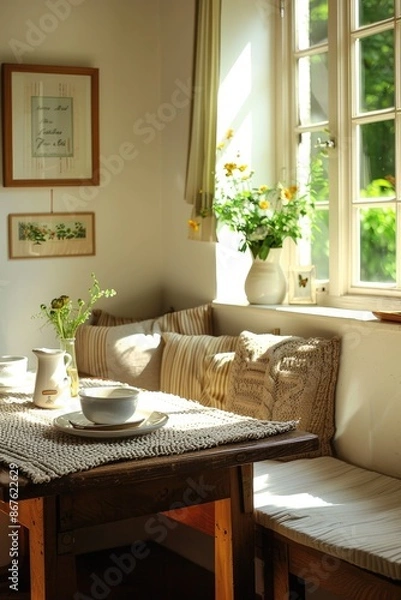 Fototapeta Blank Canvas Complements Cheerful Kitchen, Bright Kitchen, Breakfast Nook, Sunlight