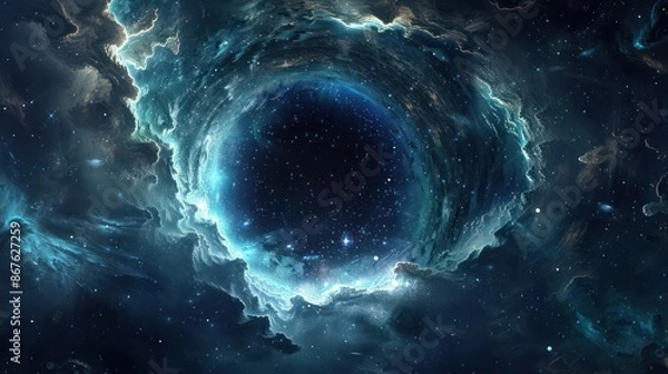 Fototapeta A mysterious, glowing cosmic portal in deep space., image of galaxy universe space beautiful like magic in dream.