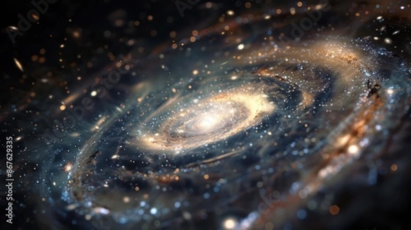 Fototapeta A grand, mysterious gravitational lens effect on a distant galaxy., image of galaxy universe space beautiful like magic in dream.