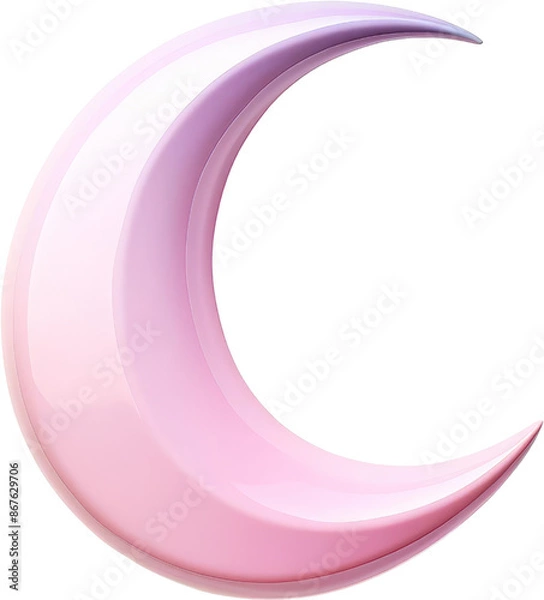 Fototapeta A beautiful pastel pink crescent moon icon with a glossy finish on a transparent background, perfect for night or dream-themed designs.