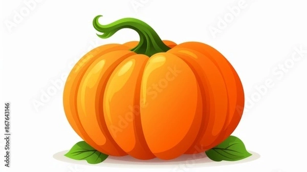 Fototapeta This digital image presents a stylized orange pumpkin with a curled green stem and surrounding green leaves, ideal for seasonal and festive autumn-themed projects.