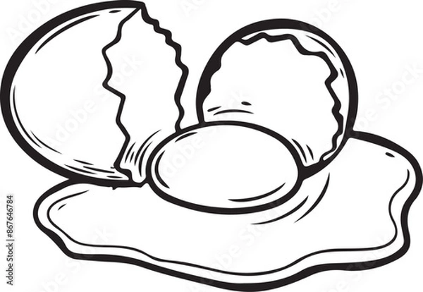 Obraz Cracked egg line drawing vector illustration.