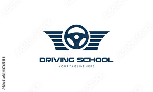 Obraz Driving school logo template. Steering wheel logo