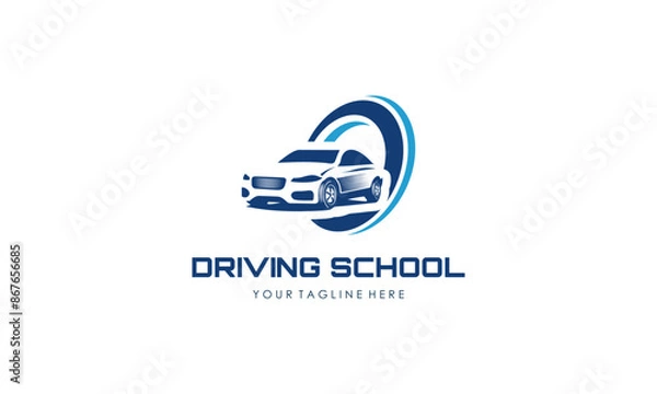 Obraz Driving school logo template. Steering wheel logo
