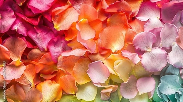 Fototapeta colorful flower petals background, fresh colors, overhead view