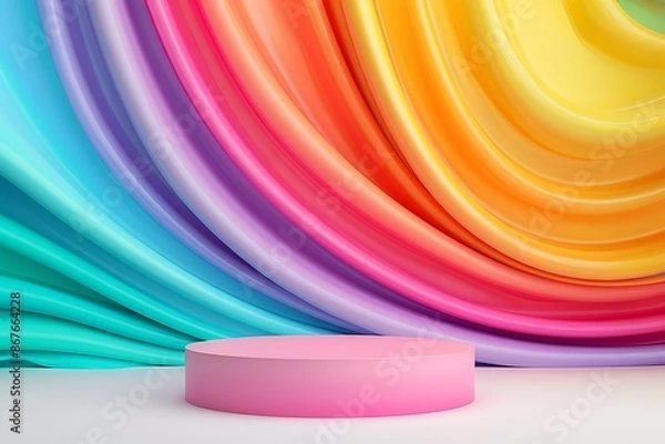 Fototapeta 3D podium with vibrant gradient colors on a pink and blue background.