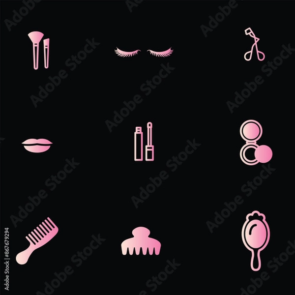 Fototapeta Creative Professional Trendy and Minimal Make Up Icons - Logo Design in Black, White and Pink Color, Logo in Editable Vector Format