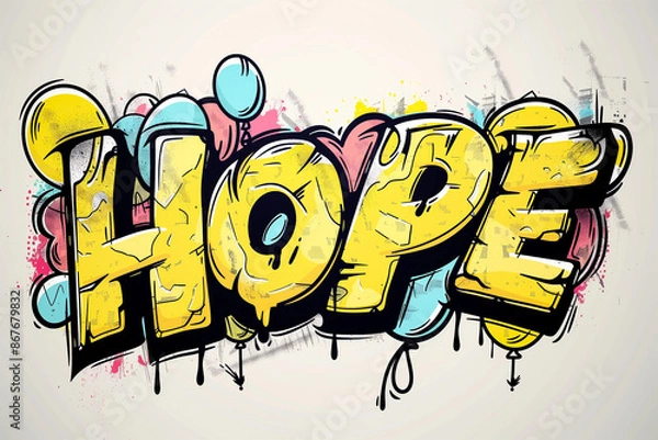 Obraz HOPE - graffiti inscription word, vector style. Urban spray painted tag with balloons. Street art design and mural.