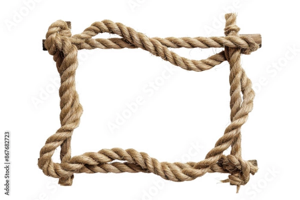 Fototapeta Natural fiber rope frame isolated on transparent background. perfect for nautical, marine, or rustic themed designs and projects.