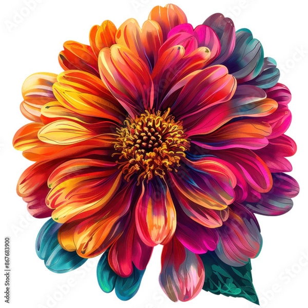 Obraz Vibrant multicolored flower with intricate petals displaying a stunning gradient spectrum of warm and cool hues.