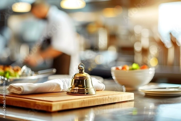 Fototapeta Elegant Bell on Chef's Table in Gourmet Kitchen Setting