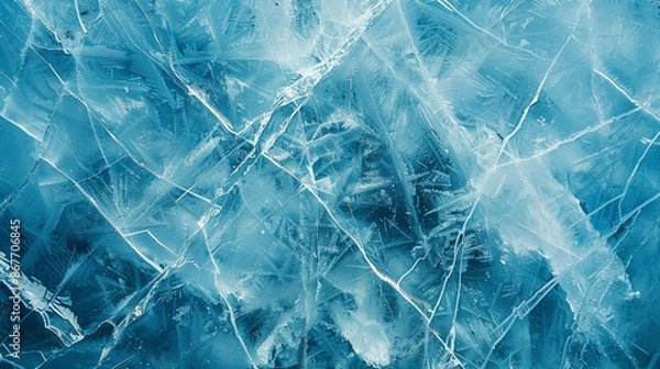 Fototapeta Cracked ice surface seen from a top-down perspective, emphasizing natural patterns and textures
