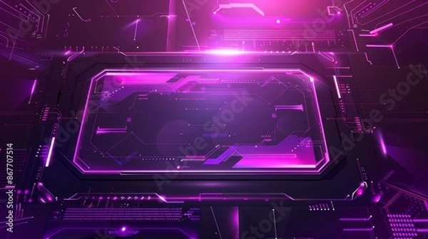 Fototapeta An abstract digital background featuring a glowing pink screen panel surrounded by intricate circuitry