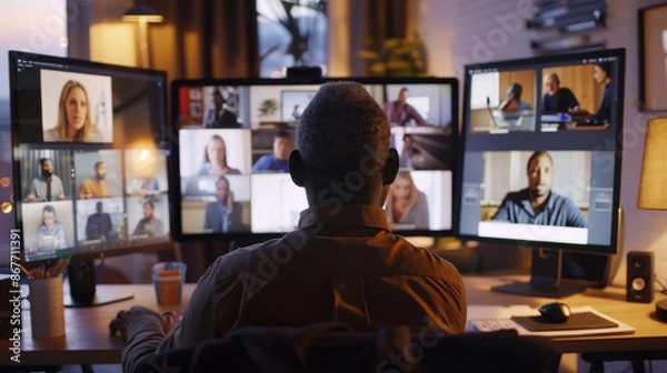 Fototapeta professionals attending a virtual team meeting