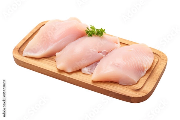 Fototapeta Raw chicken fillet on white background, Chicken breast isolated with clipping path, png
