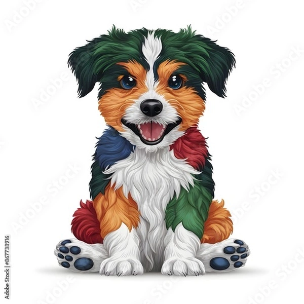 Obraz puppy with a ribbon, a colorful dog with smile