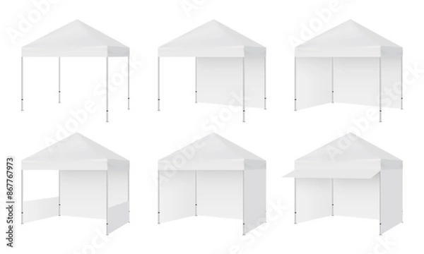 Fototapeta Set Of Pop Up Canopy Commercial Square Tents, Isolated On White Background, Side View. Vector Illustration