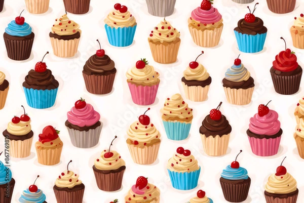 Fototapeta pattern with cupcakes seamless background