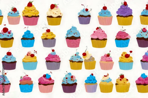 Fototapeta pattern with cupcakes seamless background