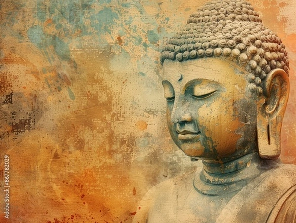 Fototapeta A painting of a Buddha statue with a serene expression