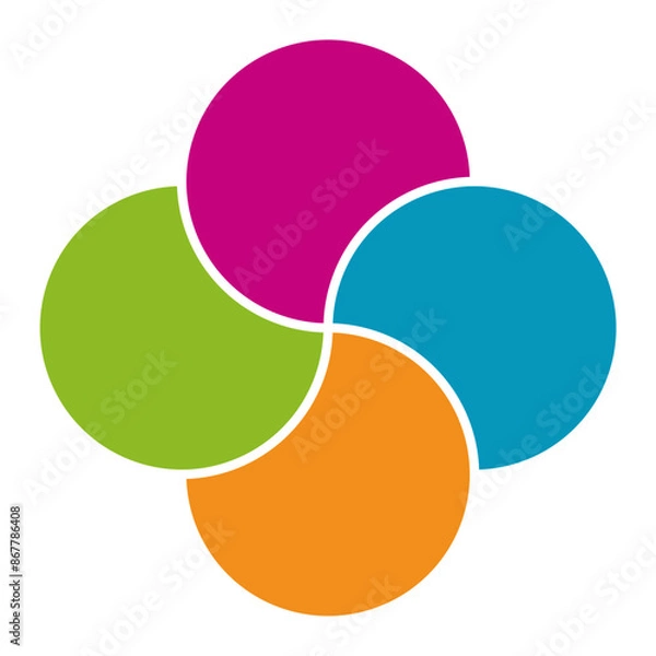 Fototapeta Colorful infographic pie chart with overlapping circular shapes.Flower form graphic circle divided in 4 segments.Vector,illustration.