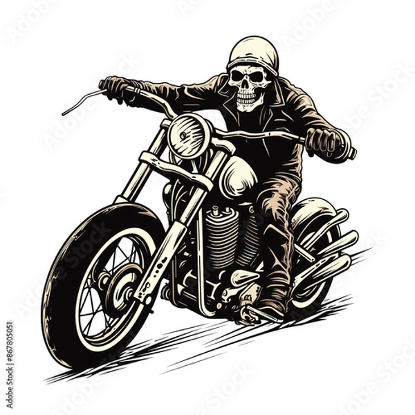 Obraz Bold Detailed Skeleton Biker on Motorcycle, Tattoo Style, High-Quality Clean Full-Body SVG Outline Illustration, Perfect for Biker Themes and Retro Artwork