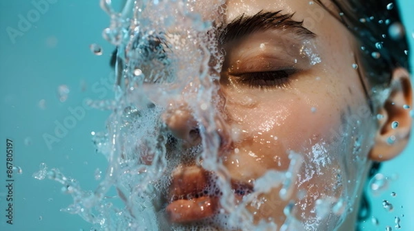 Obraz Close-up Refreshing Water Splash Human Face