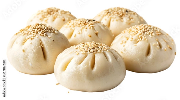 Fototapeta  Pork bao buns presented in ultra-HD quality, with glistening exteriors and garnished with sesame seeds on a transparent background 