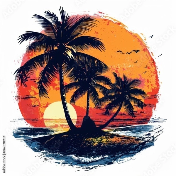 Fototapeta Colorful Tropical Sunset with Palm Trees. Generative ai