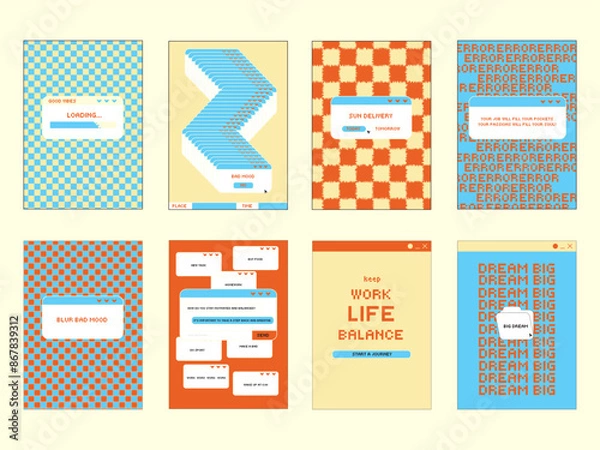 Obraz Set of posters with motivational phrases in vintage youth retrowave style. Retro Y2K. 
