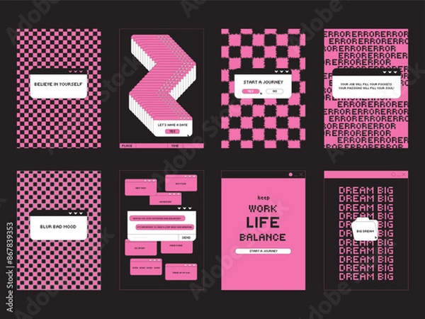 Obraz Set of posters with motivational phrases in vintage youth retrowave style. Retro Y2K. 