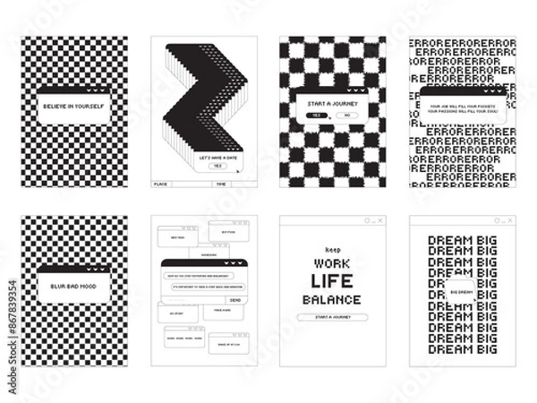 Obraz Set of posters with motivational phrases in vintage youth retrowave style. Retro Y2K. 