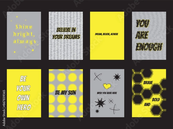 Obraz Set of posters with motivational phrases in vintage youth retrowave style. Retro Y2K. 