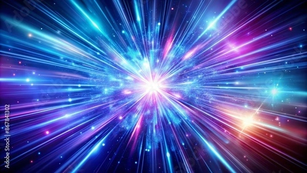 Fototapeta Abstract Cosmic Explosion with Bright Blue and Pink Light Streaks