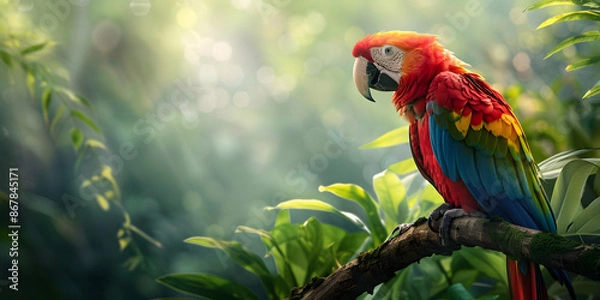 Fototapeta Bright parrot on a tree
