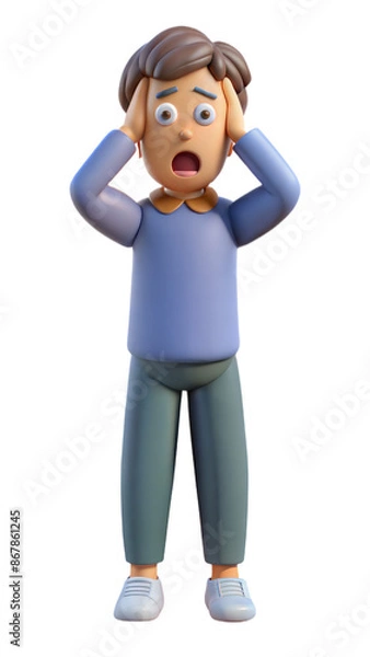 Fototapeta 3d illustration of anxious person experiencing stress on transparent background