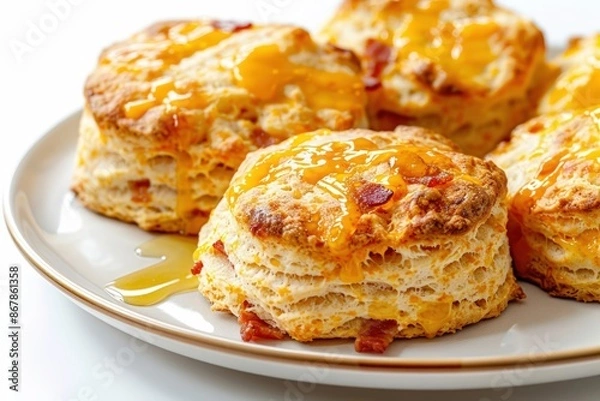 Fototapeta Charming Cheddar and Bacon Biscuits with Melted Butter