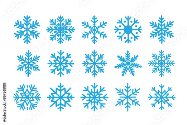 Obraz Different blue snowflake illustrations isolated