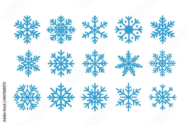 Obraz Various blue snowflake patterns on a white backdrop