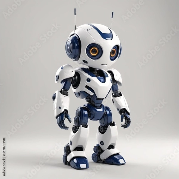 Fototapeta Futuristic Navy Blue and White Robot Concept on White Background