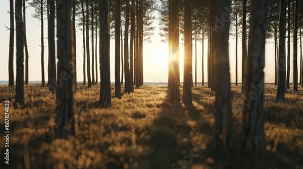 Fototapeta Be enveloped by the untouched beauty of an empty wood, harmoniously blending with a mesmerizing landscape view, providing ample copy space for contemplation