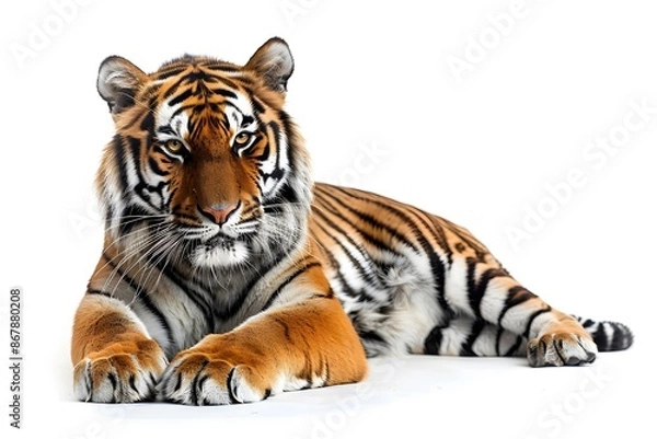 Fototapeta Majestic Tiger Resting on a White Background