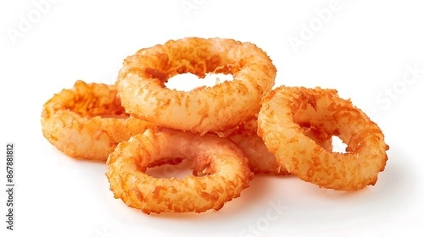 Obraz Crispy onion rings stacked a white background