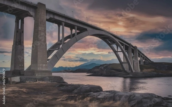 Obraz  A simple arch bridge works by transferring its weight and other loads partially into a horizontal thrust restrained by the strong abutments at either side.