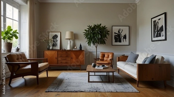 Fototapeta Mix and match vintage and modern furniture for a unique look.
