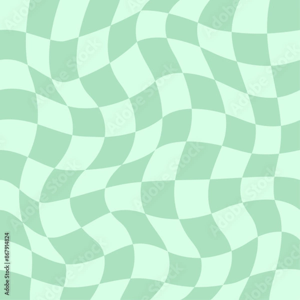 Fototapeta Distorted checkered pattern. Groovy retro hippie seamless pattern. Retro style psychedelic Trendy 70s style. Trippy checkerboard Vintage background. Distorted geometric pattern. Abstract monochrome.