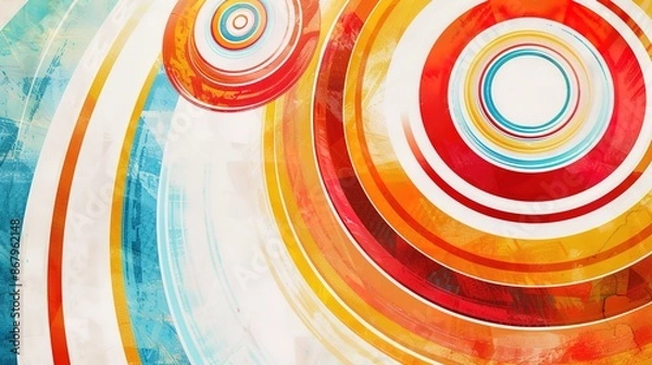 Fototapeta Colorful Concentric Circles - Abstract Digital Artwork on White Background