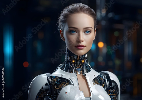 Obraz AI humanoid robot, artificial intelligence, or machine learning concepts. globalization and technology development. Generative AI